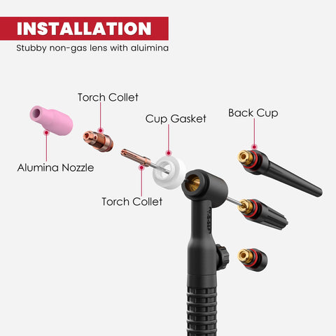 All-In-One 50-Piece TIG Welding Torch Accessories Kit With Alumina Nozzle, Stubby Gas Lens, Glass Cup installation parts
