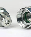 TEMCo HC0003 hollow hydraulic cylinder ram, two chrome-plated steel end fittings with threaded connections, front view.