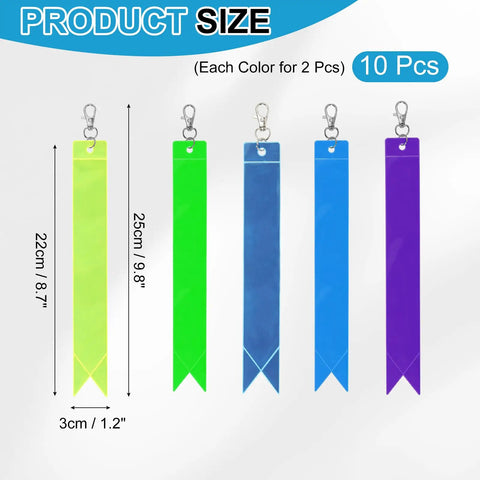 Reflective Keychain Set For Backpack And Running Gear, High Visibility Reflective Strips And Straps, PVC Safety Pendants, 8.7 Inch, 10 Pieces, Color Set 2 displayed