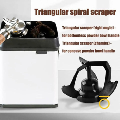 Electric Automatic Portafilter Cleaner And Knock Box With 58mm Mount Packing Double Scraper Tools Plus Fine Brush for espresso cleaning.