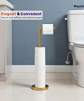 Freestanding Toilet Paper Holder Stand With Reserve For Four Spare Rolls, Sturdy Base, Stainless Steel Construction in bathroom