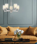 5-Light Industrial Pendant Chandelier For Kitchen Island And Living Room, Dope Brushed Nickel Finish, contemporary living room view