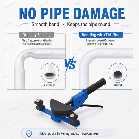 Comparative illustration showcasing Heavy Duty Ratcheting Tubing Bender Kit For Copper Aluminum Piping with smooth bending.
