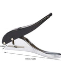Side view of Pro Grade Heavy Duty Single Hole Punch 6mm Round Metal Handheld Punch Tool, ergonomic grip with scale illustration