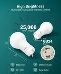 16 Pack GU24 LED A19 Light Bulbs 9W 800 Lumens 60W Equivalent Daylight 5000K Dimmable Twist Lock Base CRI 91 Instant On UL Listed