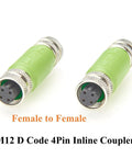 Profinet M12 D Code Inline Coupler 4 Pin Female To Female Shielded Cat5e Ethernet IP67 Rugged Gear Two Pack