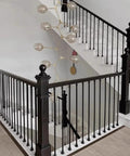Fresh Square Black Iron Balustrade Spindles For Staircase And Balcony Guardrail Heavy Duty Wrought Iron Posts No Sweat Install Double Powder Coated Finish Straight Up Quality Build 30 Pack Measures 59 Inches Tall in a modern stairway.