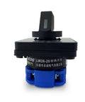 Front view of Changeover Switch Universal Rotary Cam Selector Latching Switch 2 Positions 4 Terminals LW26-20 C02-1 660V 20A Black Blue.