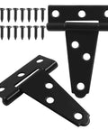6 Pack 2 Inch Heavy Duty T Strap Hinges for Outdoor Gates and Barn Doors Black Iron Gate Hinge Set with screws shown
