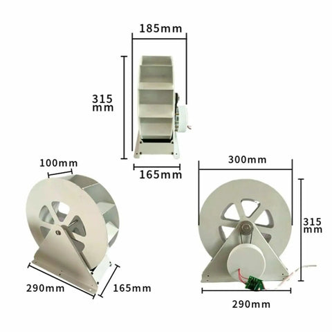 Dimensions and angles of 50W To 100W Portable Water Turbine Generator With Low Speed Belt Drive Quiet Hydro Power For Off Grid Homes Ponds Rivers And Small Waterways 1-35V Output.