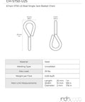 Diagram of a steel single jack basket chain link with detailed measurements and load specifications.