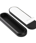Five Pack Matte Black Self Adhesive Door And Cabinet Handles 4.38 Inch Long No Drilling Required Sticky Finger Pulls For Barn Doors Windows Closets Drawers Sliding Glass Showers Easy Install, shown with adhesive backing and open handle.