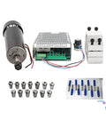 Pro Shop Rated Air Cooled Milling Spindle Motor 500W 12000 RPM with power supply and ER11 collets for carving and engraving.