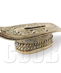 Handcrafted bronze guard bolster with detailed texture for custom knife making, 50x17x18 mm; Bronze Guard Bolster For Custom Knife Making Hand Cast Pommel Guard For Hunting Knife Builds Solid Metal DIY Knife Accessory Dope Guard And Bolster Kit For Home Crafting And Custom Gear.
