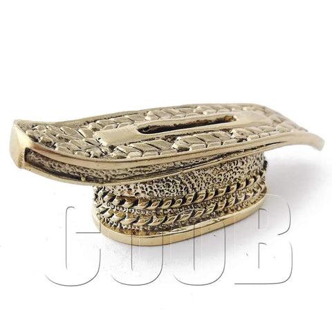 Handcrafted bronze guard bolster with detailed texture for custom knife making, 50x17x18 mm; Bronze Guard Bolster For Custom Knife Making Hand Cast Pommel Guard For Hunting Knife Builds Solid Metal DIY Knife Accessory Dope Guard And Bolster Kit For Home Crafting And Custom Gear.