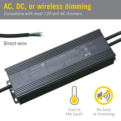 Universal 120 Watt Dimmable 12V DC LED Driver With TRIAC Smooth Flicker Free Dimming Works With 120V AC And Low Voltage Dimmers