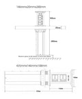 Solid Build Automatic Pop Up Power Strip With Quick Wireless Charging Pad Waterproof Hidden Under Desk Surge Protector dimensions diagram