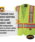 Men's High Visibility Tear Away Safety Vest With Full Mesh Back Class Two Reflective Tape Road Crew Favorite Construction Traffic Control Site Gear Yellow features prominent reflective stripes and pockets.