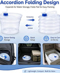 Go-To Collapsible Water Container With Spigot For Travel And Camping showing folding design and storage options.