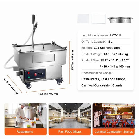 Compact Commercial Mobile Fryer Filter Machine W 18L Oil Drain Cart Truck Separator System For Fast Food Biz with 304 stainless steel design.