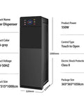 Hot Water Dispenser That Heats In 3 Seconds With 3 Temperature Settings For Kitchen And Home Office Compact Countertop Water Dispenser For Hot Warm Or Cold Water With Easy Tap Controls, black-gray standing unit with dimensions and features listed
