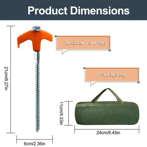 Heavy Duty Screw In Tent Stakes Eight Inch Ground Anchors Metal Stakes For Camping Includes Hex Head Driver And Sturdy Storage Bag
