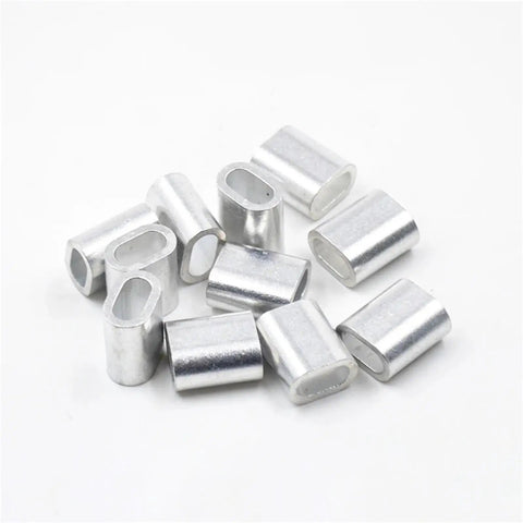 Heavy Duty Aluminum Cable Ferrules And Crimp Loop Sleeves Built Rock Solid Wire Rope Termination M2.5 size aluminum crimp sleeves.
