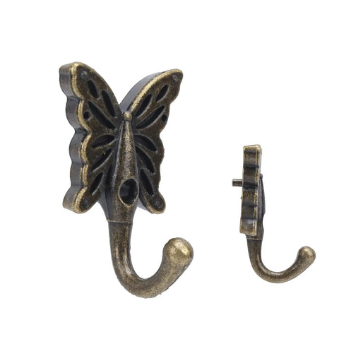 Heavy Duty Vintage Wall Coat Hooks A Real Heavy Hitter Five Piece Set Pre Drilled Screws Included No Sweat Installation For Hanging Jackets Bags Everyday. Close-up of a decorative butterfly coat hook in antique brass.