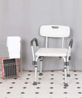 Adjustable White Bath And Shower Chair With Depth Adjustable Back, 300 Lb Capacity, Senior Safe Shower Seat, Easy Drain.