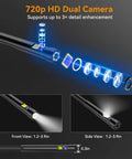 Articulating Borescope With Dual Lens, 5 Inch IPS Screen, 8 LED Lights, exploded view of lens components and angles