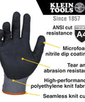 Cut Resistant Nitrile Coated Work Gloves With HPPE, Touchscreen Compatible, ANSI A4, knit dipped, front view, medium size