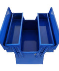 Badass Blue Iron Double Layer Toolbox Organizer With Grip Carry Handle Portable Heavy Duty Build For Garage Setup Or Job Site Grind To Keep Tools Locked In, top view showing compartments.