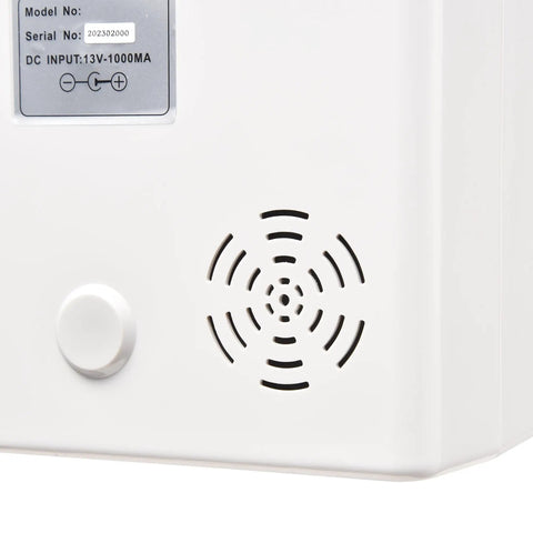 No Sweat Attendance Punch Time Clock With Crisp Lcd Display For Employee Payroll Tracking Plus Automatic Time Sync showing rear side with vent and button.