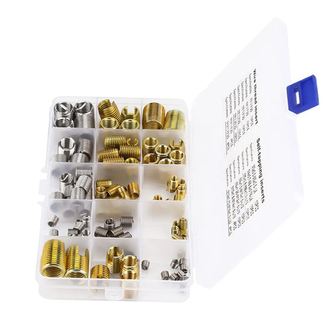 116 Piece Self Tapping Threaded Inserts And Wire Thread Inserts Assortment Kit For M3 M4 M5 M6 M8 M10 Helical Type Thread Reinforcement In Automotive Repair And DIY Projects, assorted insert sizes in plastic case