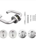 Beefy 304 Stainless Steel Door Handle Lock Set with components for interior doors, sliding doors, and bathroom levers, satin silver finish