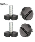 Shake Off That Wobble Fast With These Adjustable Furniture Levelers 16 Pack M6 X 15mm Threaded Feet set with black rubber caps.