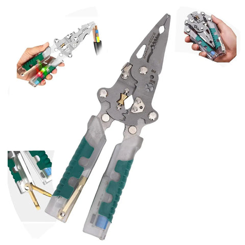 Folding Wire Stripper Plies With Voltage Tester 8 Inch Electrical Pliers with ergonomic grip, ideal for cutting and stripping wires.