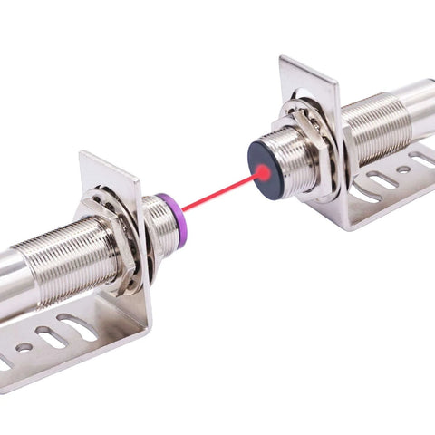 Indoor Wall Mounted Photoelectric Beam Sensor Pair, 0 To 20m Range, NPN Normally Open Proximity Switch, 18mm Sensor Head, Installed View