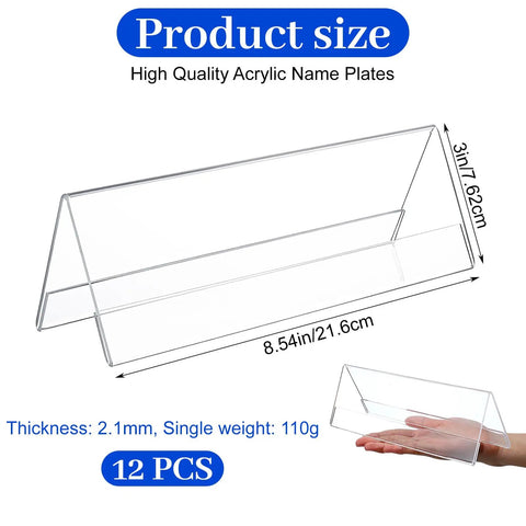 12 Pack Clear Acrylic Desk Name Plates Three By Eight Point Five Inches Thick Two Point One Millimeters Lightweight 110g Each