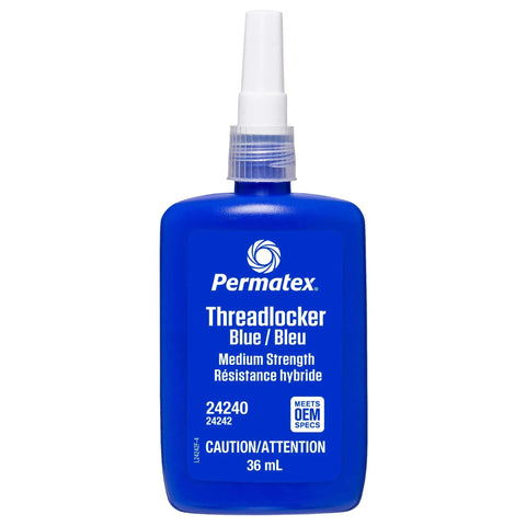 Blue Medium Strength Thread Locker For Bolts And Fasteners Quarter Inch To Three Quarter Inch Keeps Vibration From Loosening Seals Leaks And Corrosion Removable With Hand Tools 36 Milliliters