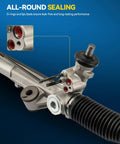 Close-up of hydraulic power steering rack and pinion for Ford F150 2004 2008 4.6L 5.4L RWD with sealing details