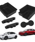 Must Have Tesla Model Y And Model 3 Center Console Organizer Kit With Flocked Storage Box Armrest Organizer Cup Holder Hooks