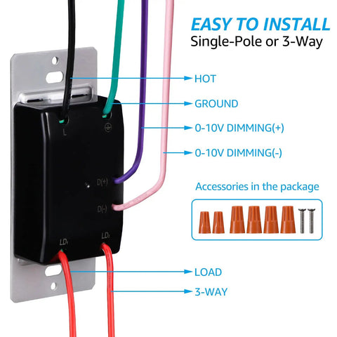 0-10V LED Dimmer Switch For Dimmable Panels And Linear Lighting, Single-Pole Or 3-Way, 120-277V wiring guide