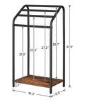 Freestanding 4 Tier Towel Rack And Blanket Display Stand With Durable Steel Frame And Rustic Brown Finish, 31.3 Inch Tall, Dimensions Shown