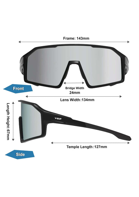 Front and side view of All Around Sport Sunglasses With UV400 Protection And Mirror Lens For Men And Women Ready To Roll For Baseball Cycling Golf Fishing Pickleball Running Hiking And MTB Adventures.