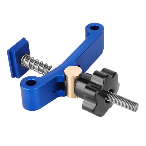 Jiawu T Slot Clamp Boss for Woodworking and Metalworking with blue aluminum body and adjustable clamp design.