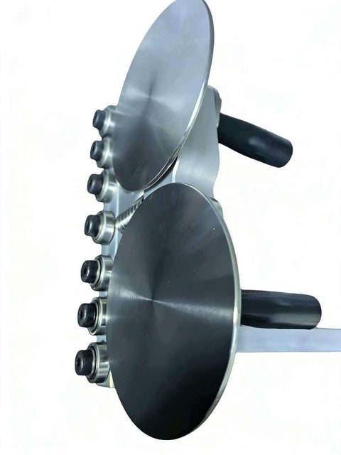 Two Station Disc Metal Bender For Sheet Metal Hem And Edge Bending Machine with 90 to 180 Degree Capability, side view