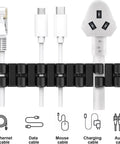 Upgraded Silicone Cable Clips Holder Self Adhesive Cord Management Organizer For Desktop And Bedside Slick Flexible Anti Static 7 Slot Black holding various cables
