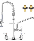 TOLSUNY 25 Inch Commercial Sink Faucet with Upgraded Grey Spray Head, wall mount design with polished brass finish.