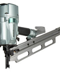 Side view of Framing Nailer With High Grade Aluminum Magazine For Tough As Nails Performance Jam Free Pneumatic Tool Accepts Two Inch To Three And A Quarter Inch Collated Nails Twenty One Degree Includes Rafter Hook NR83A5S1 with aluminum magazine and rafter hook.